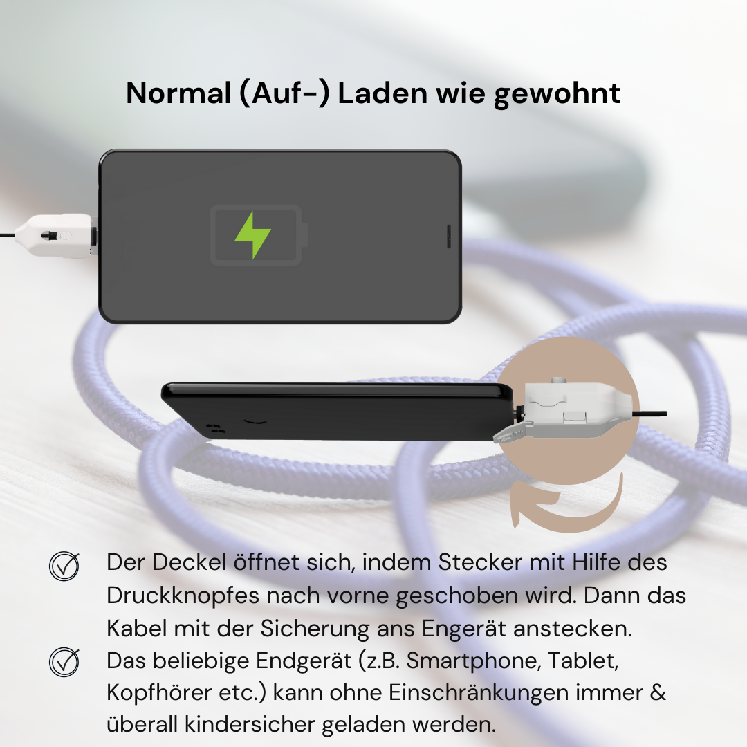 Kindersicheres Ladekabel I Typ USB-C zu USB-C Kabel I 1 m I Weiß - Schwarz