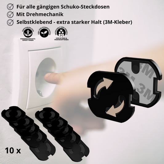 Steckdosensicherung selbstklebend - Schwarz - 10 Stück