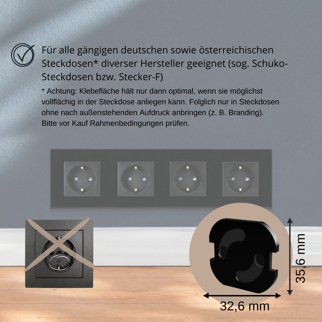 Steckdosensicherung selbstklebend - Schwarz - 10 Stück