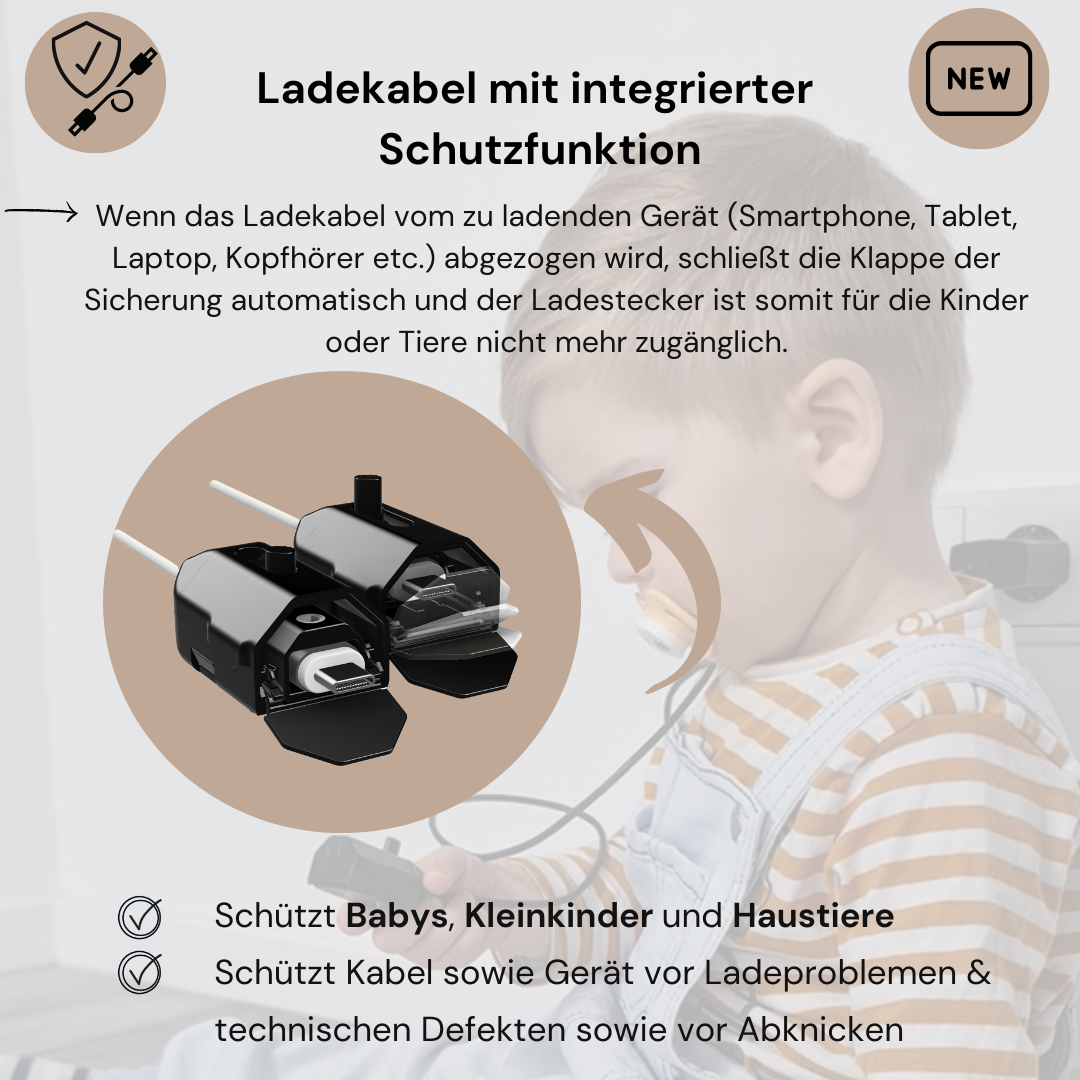 Kindersicheres Ladekabel I Typ USB-C zu USB-C Kabel I 1 m I Schwarz