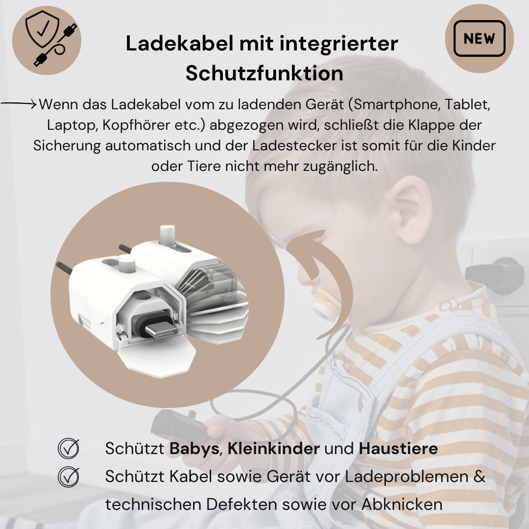 Kindersicheres Ladekabel I Typ USB-C zu USB-C Kabel I 1 m I Weiß - Schwarz