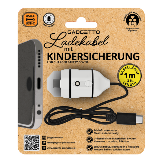 Kindersicheres Ladekabel I Typ USB-C zu USB-C Kabel I 1 m I Weiß - Schwarz