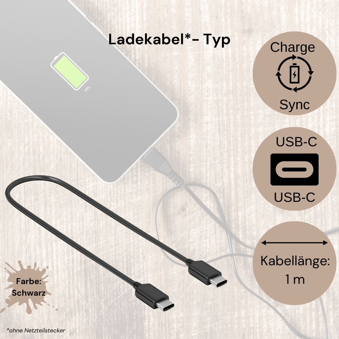 Kindersicheres Ladekabel I Typ USB-C zu USB-C Kabel I 1 m I Weiß - Schwarz