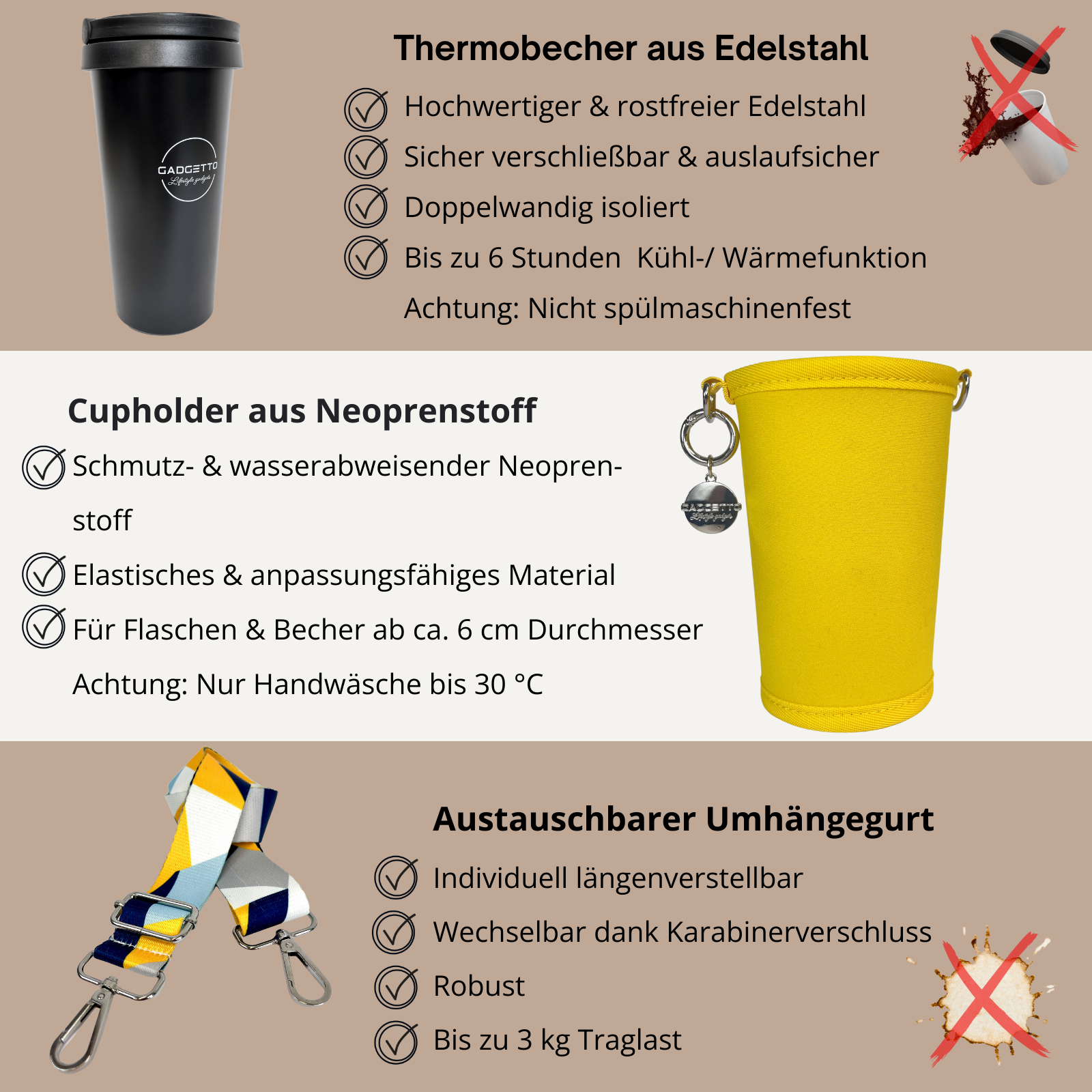 Cupholder Set 3-teilig (inkl. Thermobecher) – GADGETTO Products